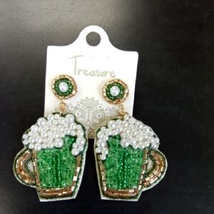 St. Patrick's Day Green Beaded Beer Mug Earrings